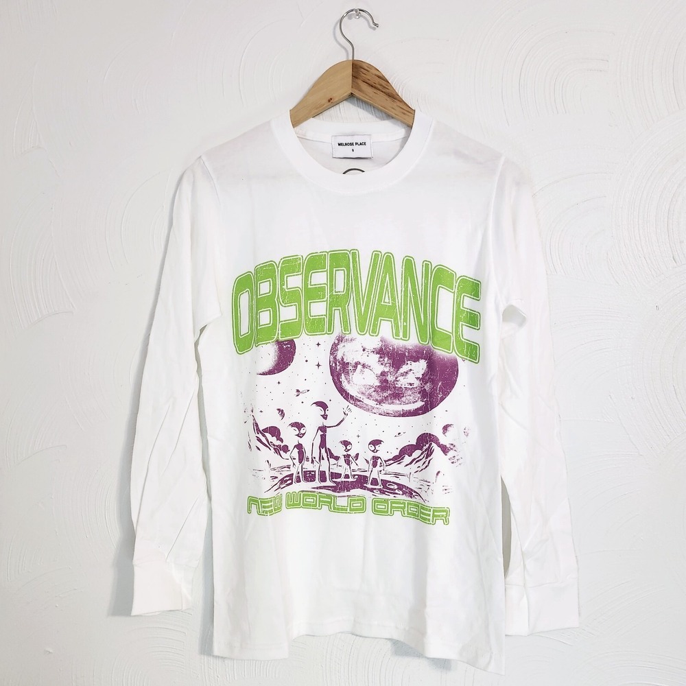 Observance Labs White Small Alien Takeover Longsleeve Retail $60 Streetwear NWOT